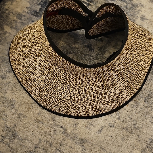 San Diego Hat Co. Tan and Black Wide-Brimmed Hat/Roll Up Visor  for Summer - Picture 1 of 4